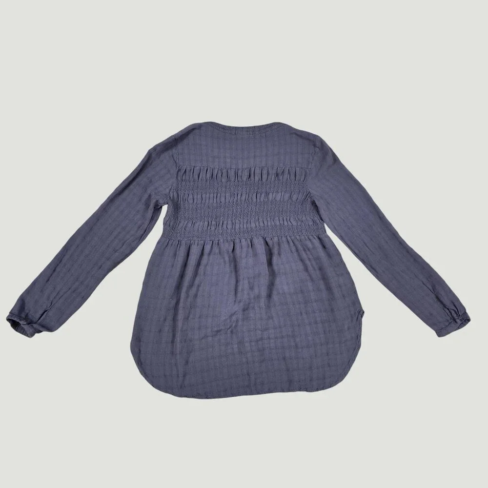 Boho Tunic Blouse Smocked Henley Long Sleeve Gray Medium - Picture 7 of 16